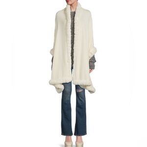 NWT La Fiorentina Wrap with Fur Trim in Ivory